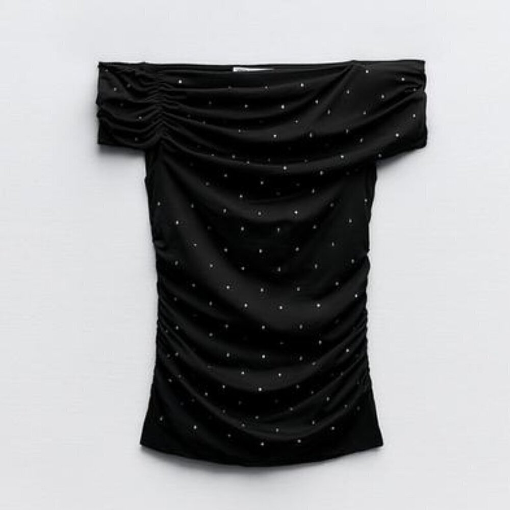 ZARA BLACK RHINESTONE OFF THE SHOULDER TOP